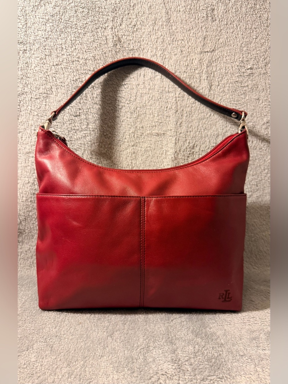 Ralph Lauren Red Leather Hobo Shoulder Bag